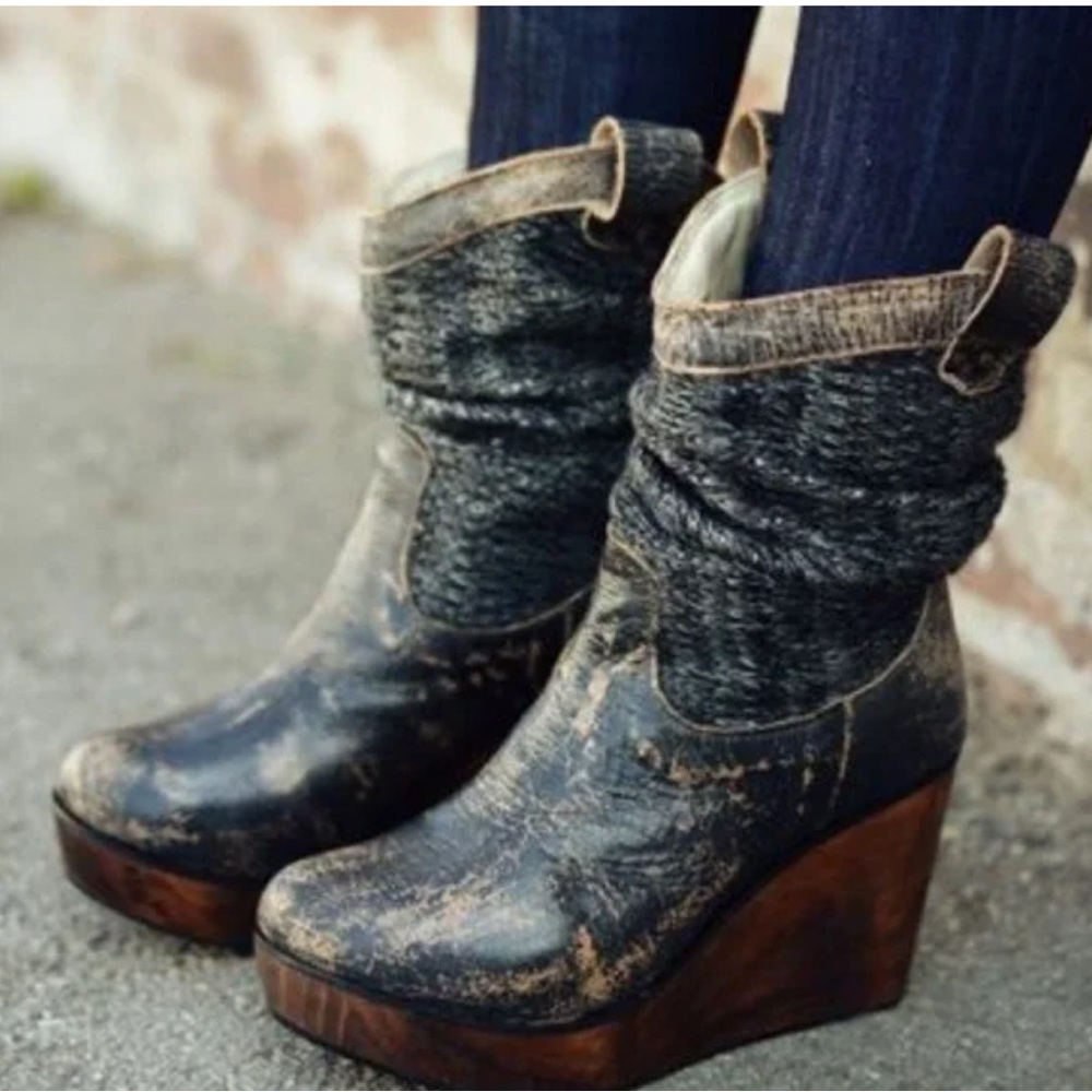 Bed Stu Distressed Black and Brown Ankle Boots